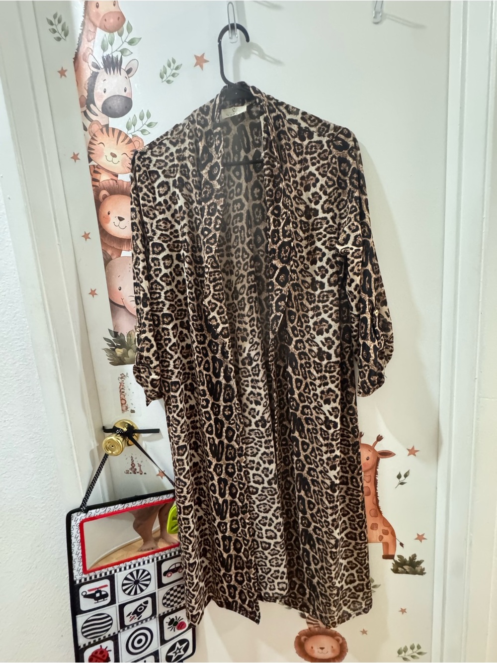 Leopard Print Open-Front Kimono Cardigan - Brown